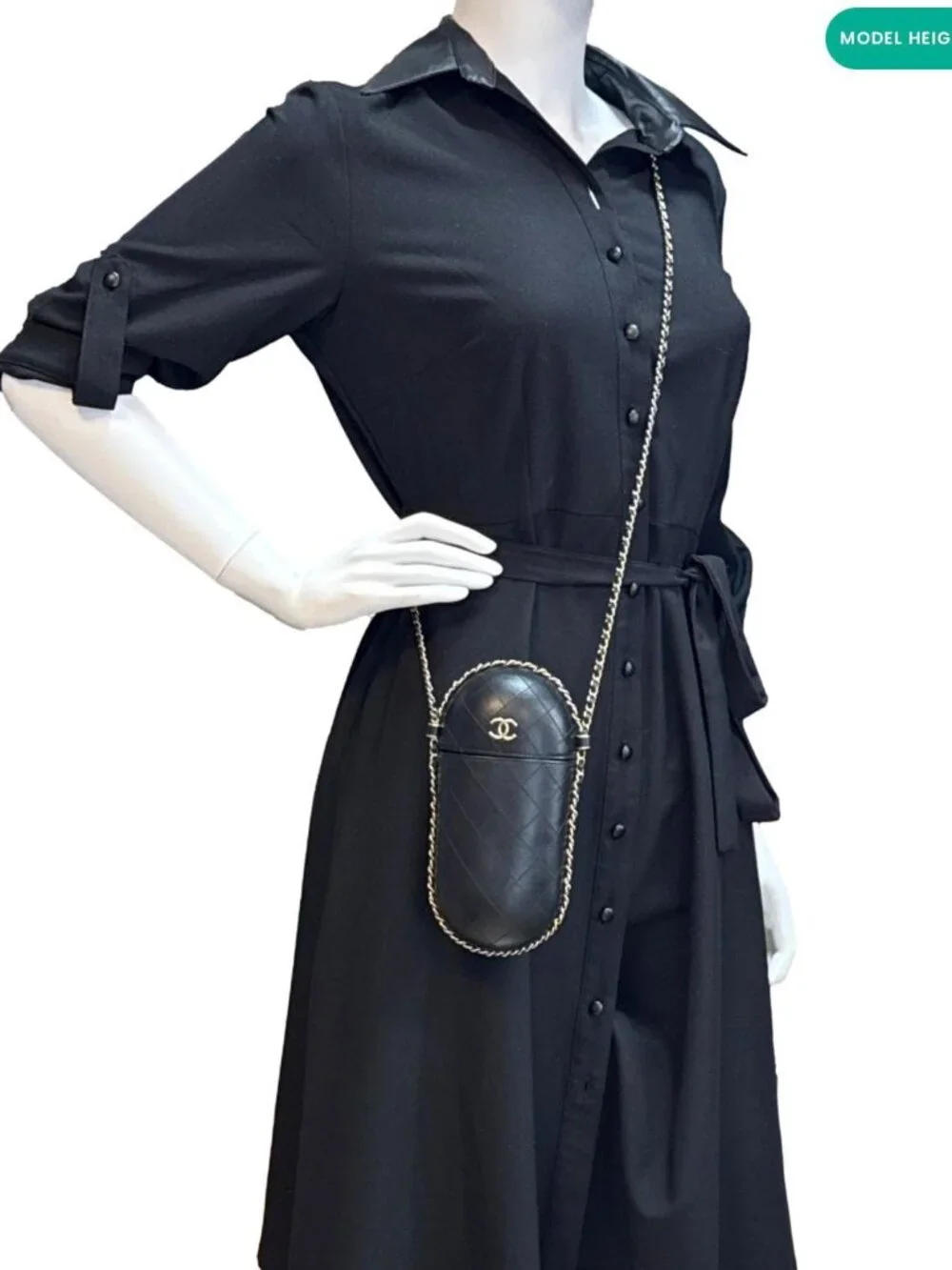 Chanel  Interlocking CC Logo Quilted Lambskin Leather Chain Around Phone Holder